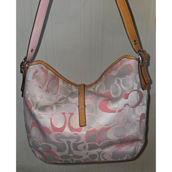 COACH Signature Canvas Shoulder Hand Bag purse with Leather Trim One Strap 7028 - Picture 7 of 12